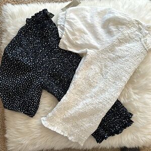 Jcrew Bundle of 2 puff sleeves tops- one white and one Navy with dots Sz XS NWT